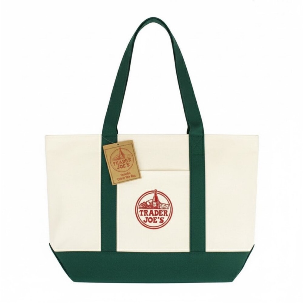 NWT: Trader Joe's Canvas Tote Shopping Bag, green - Picture 2 of 7